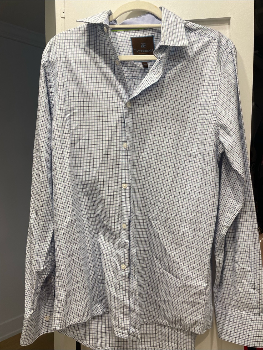 Tattersall London Men's Light Blue Windowpane Dress Shirt
